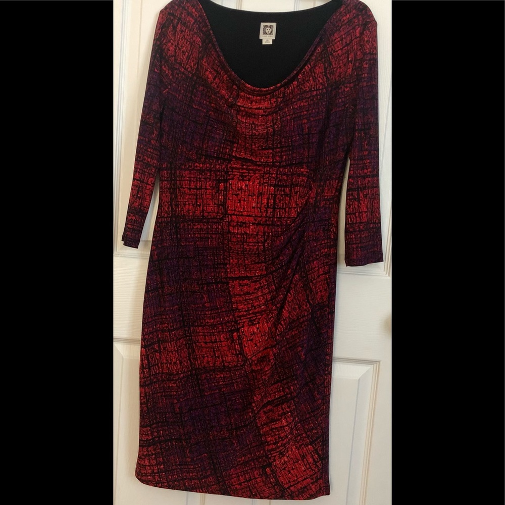 Anne Klein-career dress, midi length, lined. Sz 10, red , form fitting, 3/4 slee